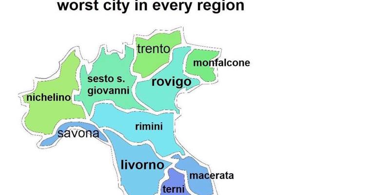 La città peggiore di ogni regione d'Italia