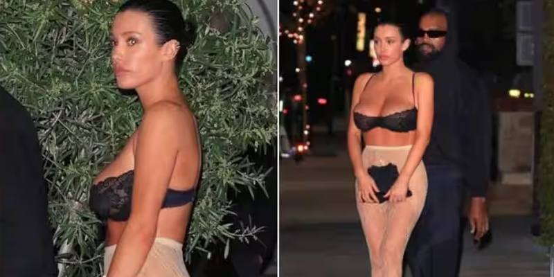 Bianca Censori in reggiseno e collant al ristorante